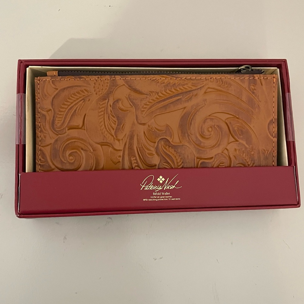 Patricia Nash Tooled Leather Bi-Fold RFID Protection Wallet NEW